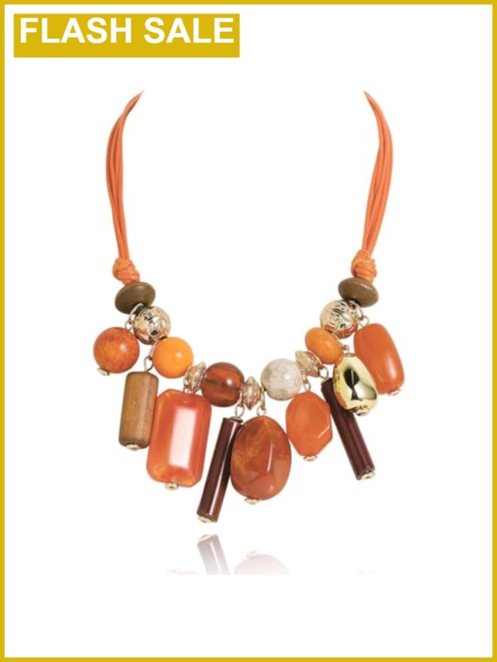 Chunky Statement Beaded Necklace Leather Rope Stone Wood Beads Boho